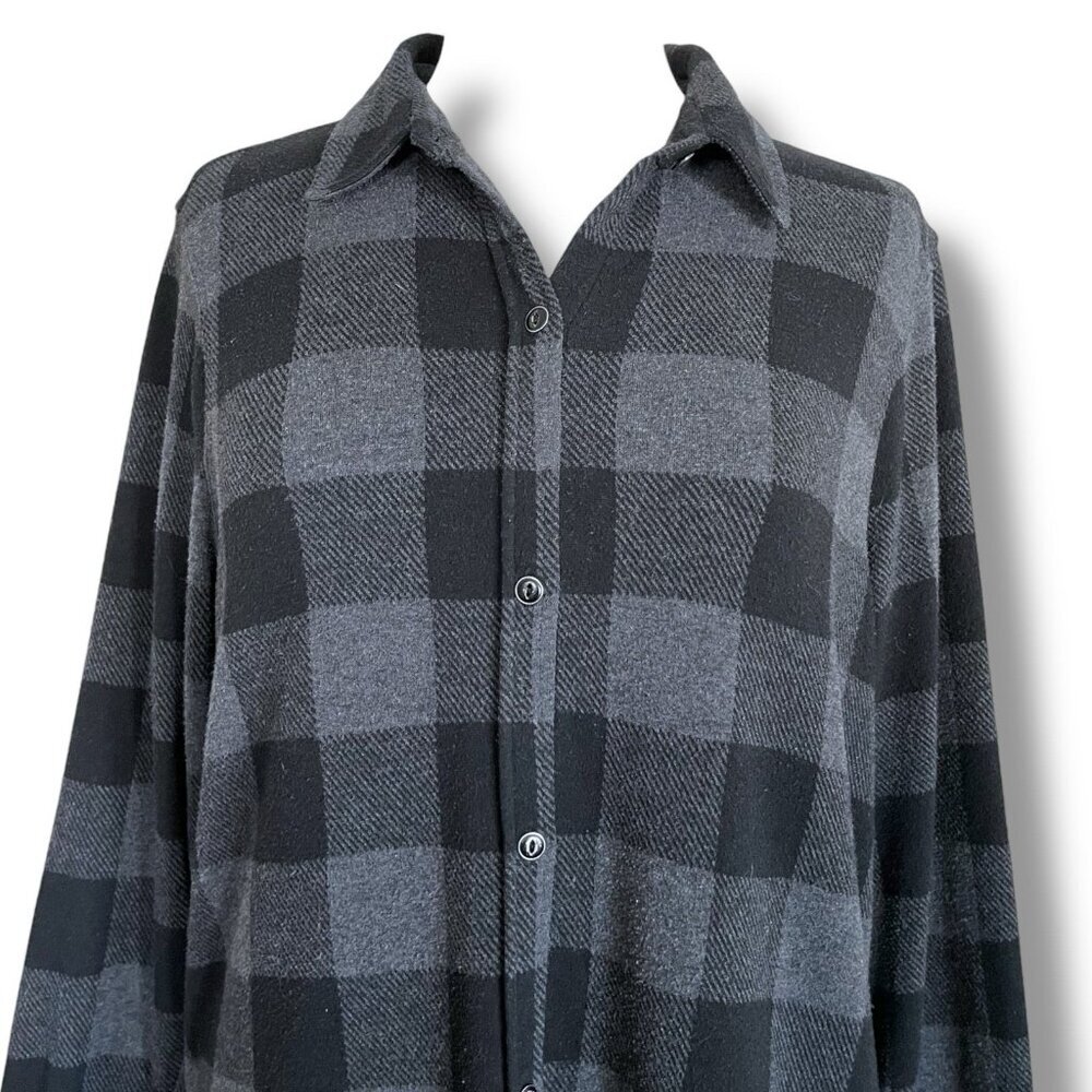 Faherty Womens Legend Sweater Shirt Dress Sz Large Gray Black Buffalo Plaid - Picture 4 of 8